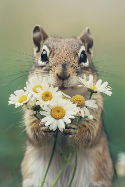 Eichhörnchen mit Blumenstrauß