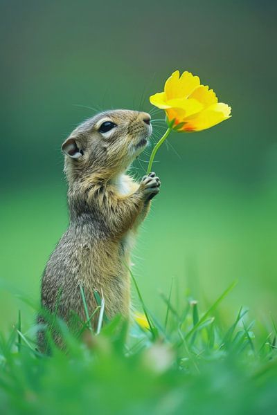 Ein Nager voller Freude mit Blume