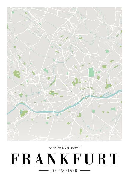 Frankfurt Stadtplan Poster - Minimalistische Karte der Mainmetropole