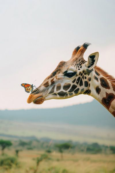 Giraffe trifft Schmetterling