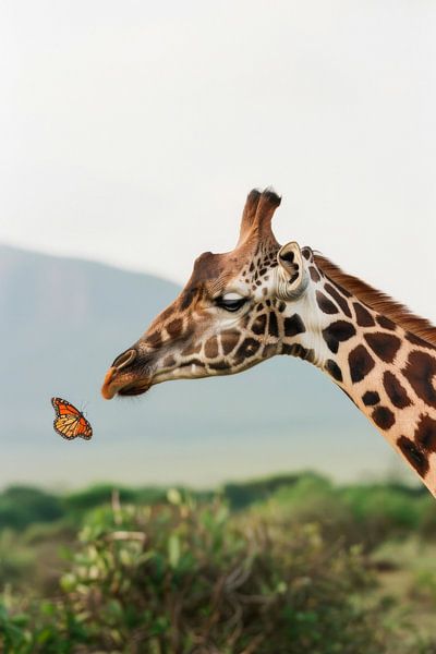 Giraffe und Schmetterling im Dialog