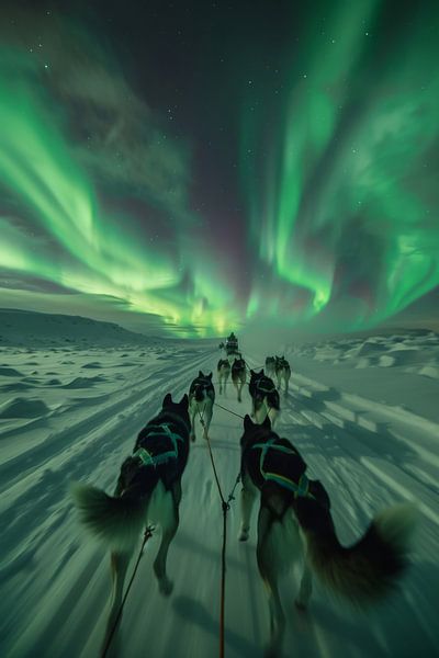 Husky-Schlittenfahrt unter Nordlichtern