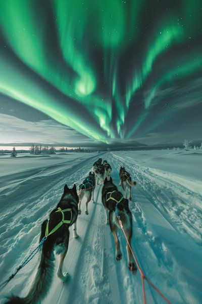 Huskys unter dem Polarlicht