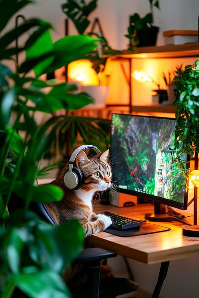 Katzen-Setup im grünen Büro