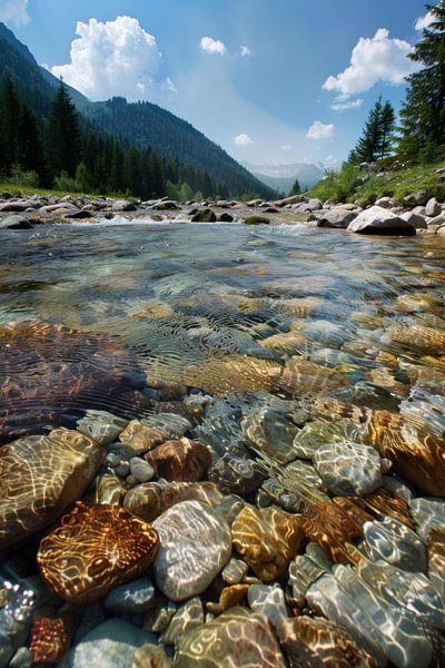 Klares Wasser und bunte Steine