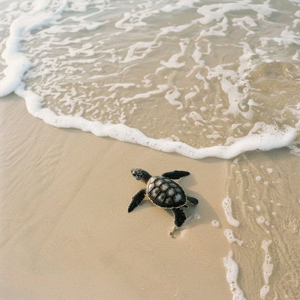 Kleine Schildkröte am Strand