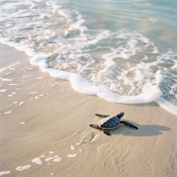 Kleine Schildkröte am Strand