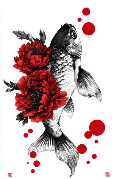 Koi und Blumen in Harmonie