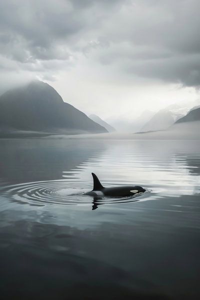 Orca in stiller Berglandschaft