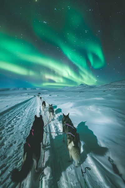 Schlittenfahrt unter Polarlichtern