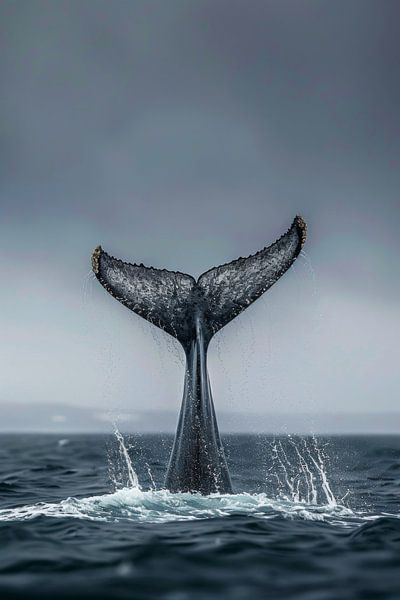 Walfluke im Wasser spritzend