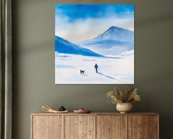 Winterlandschaft mit Hund und Skier