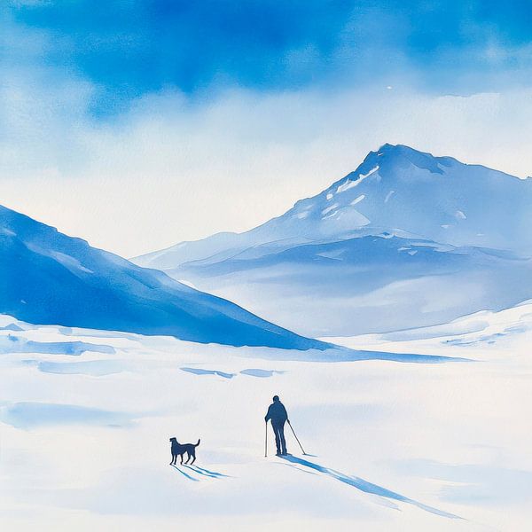 Winterlandschaft mit Hund und Skier