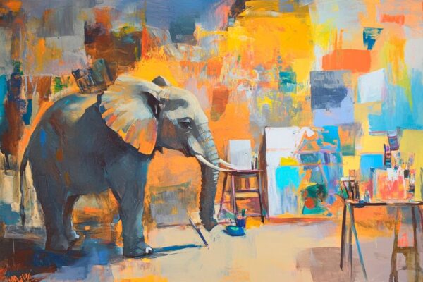 Elefant im kreativen Atelier