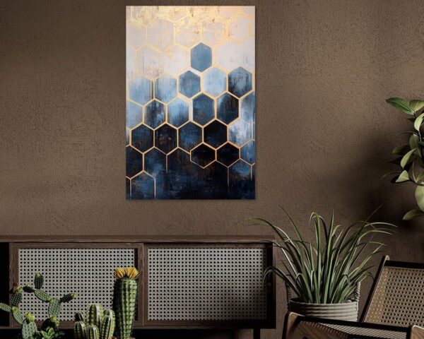 Hexagonales Muster in Gold und Blau