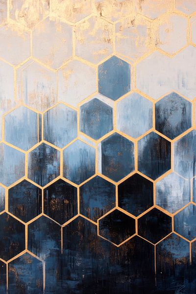 Hexagonales Muster in Gold und Blau