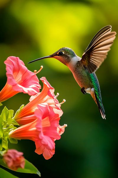 Kolibri an bunten Blumen