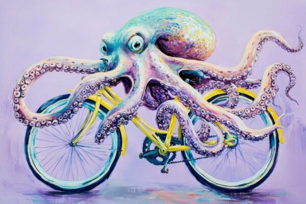 Octopus auf Fahrrad Kunstwerk