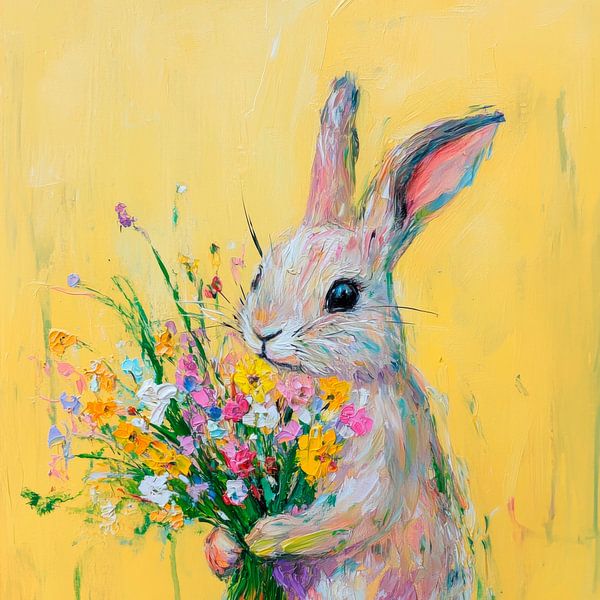 Osterhase mit bunten Blumen