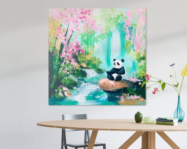 Panda in blühendem Garten