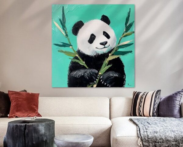 Panda mit Bambus auf grünem Hintergrund