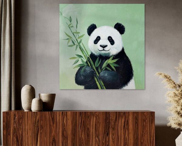 Panda mit Bambus im Portrait