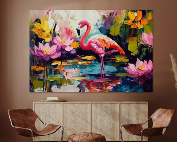 Pink Flamingo im Wasser mit Blumen