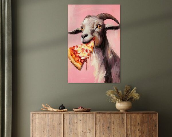 Pizza essende Ziege Kunstwerk