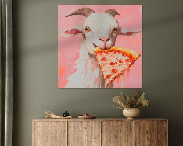 Pizza essende Ziege Kunstwerk