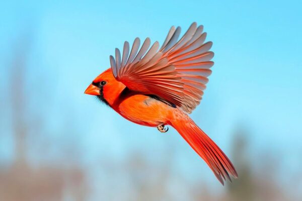 Roter Kardinal im Flug