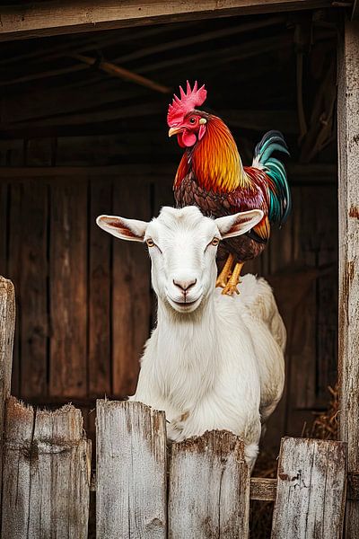 Hahn auf der Ziege: Ein Freundschaftsduo