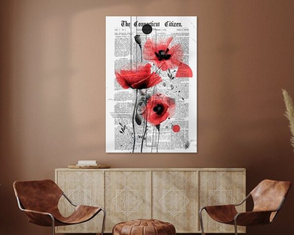 Poppies vor Zeitungs Hintergrund