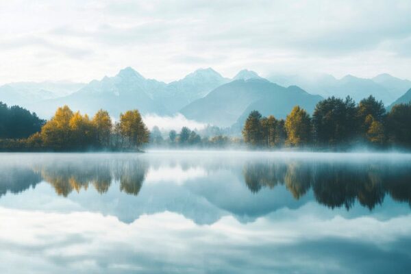 Bergsee Morgennebel