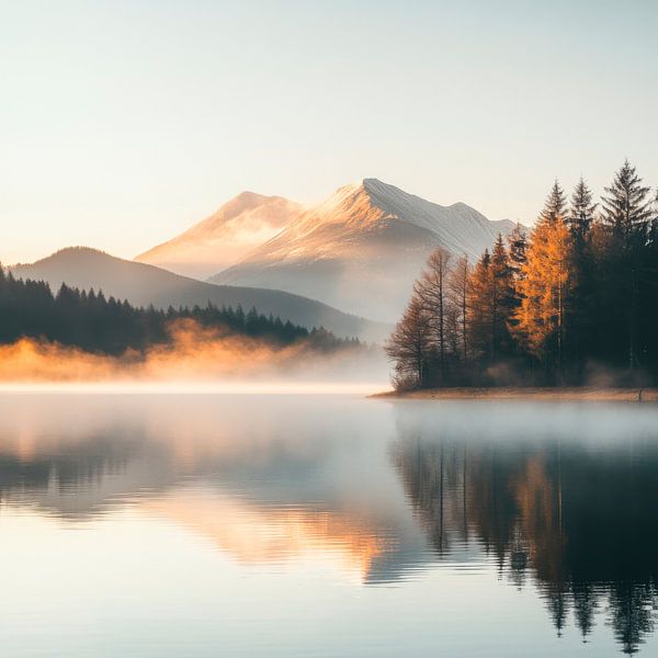 Bergsee Morgennebel