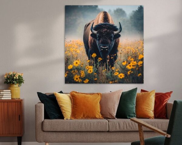 Bison im Blumenfeld