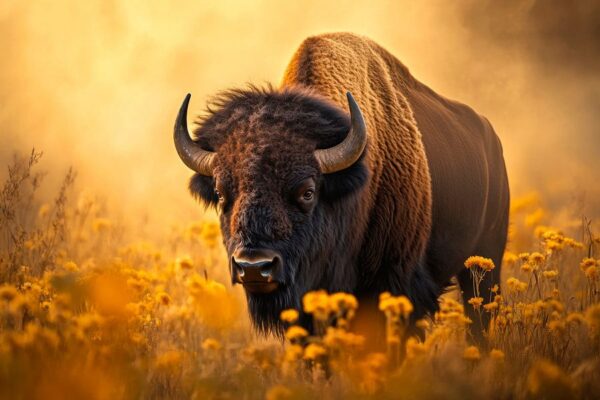 Bison im Blumenfeld