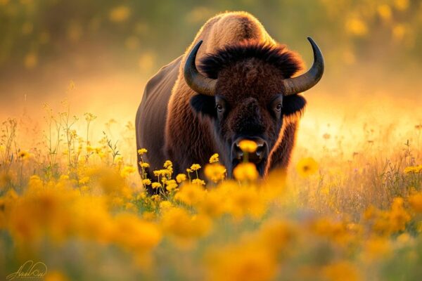 Bison im Blumenfeld