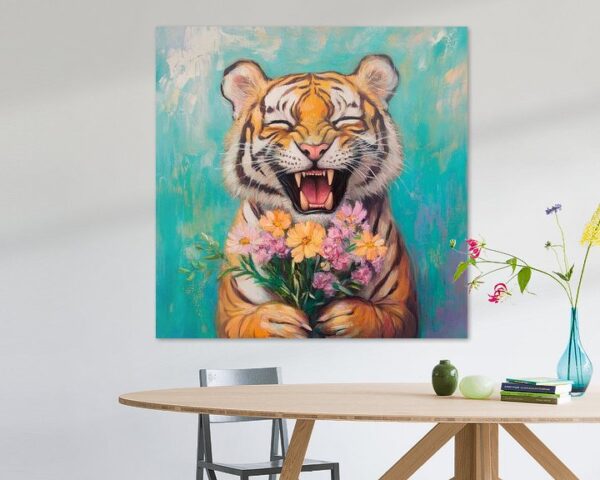 Lächelnder Tiger mit Blumen