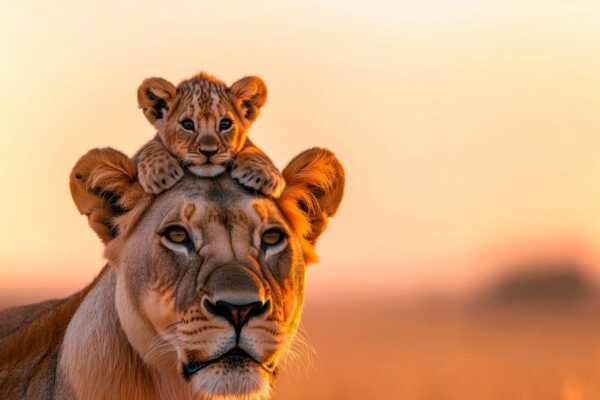 Löwenfamilie Sonnenuntergang