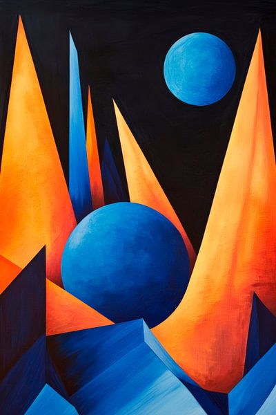 Abstrakte Geometrie in Blau und Orange