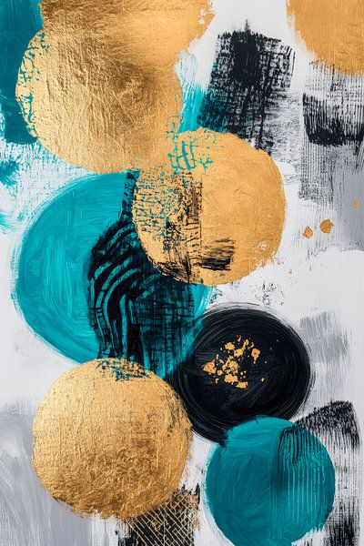 Abstrakte Kunst in Gold und Teal