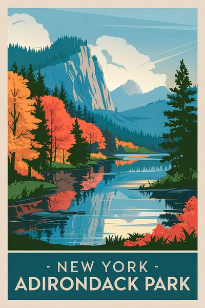 Adirondack Park, New York Vintage Travel Poster