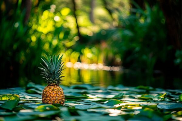 Ananas inmitten von Seerosenblättern