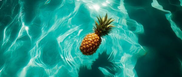 Ananas schwimmt im klaren Wasser