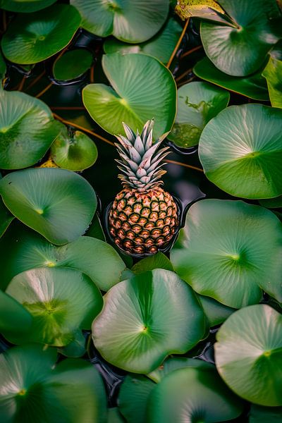 Ananas zwischen Seerosenblattgrün