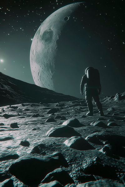 Astronaut auf dem Mond bei Nacht