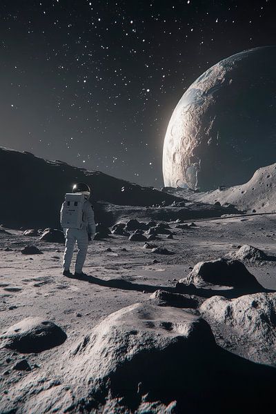 Astronaut auf dem Mond mit Blick auf Planeten