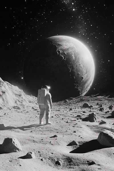 Astronaut auf dem Mond mit Planet