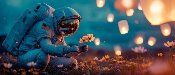 Astronaut erntet Blumen im All