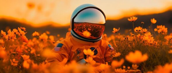 Astronaut im Blütenmeer der Sonne